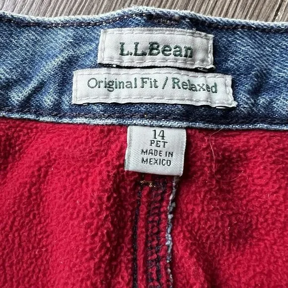 LL Bean Fleece Lined Original Fit Relaxed Denim Blue Jeans Women's 14 Petite - Picture 10 of 10